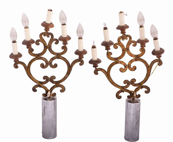 Manifattura romana del XVIII secolo - Coppia di candelabri a 5 fiamme