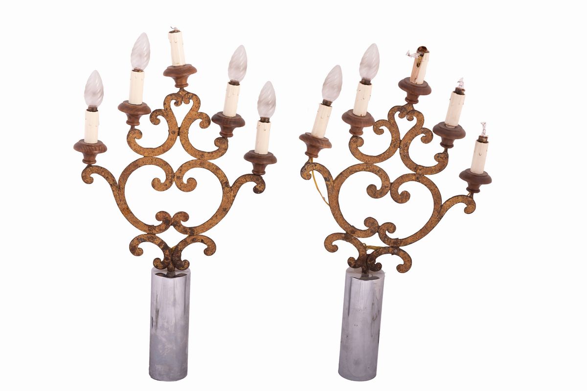 Manifattura Romana del XVIII Secolo - Coppia di Candelabri a 5 Fiamme