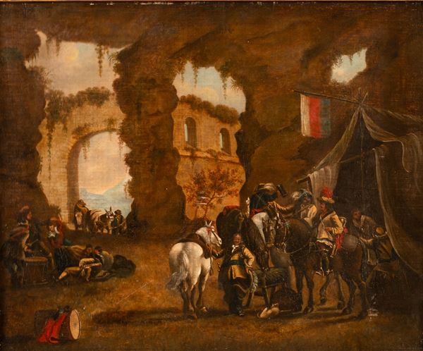 Philips  Wouwerman - Riposo di cavalieri in una stazione di posta