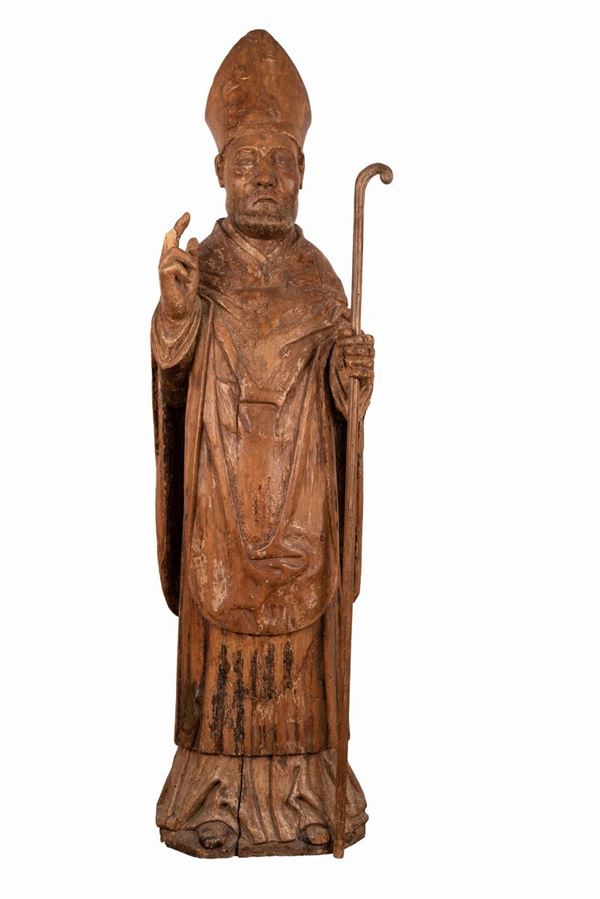Manifattura dell'Italia del Nord del XVI secolo - Scultura raffigurante S. Ambrogio