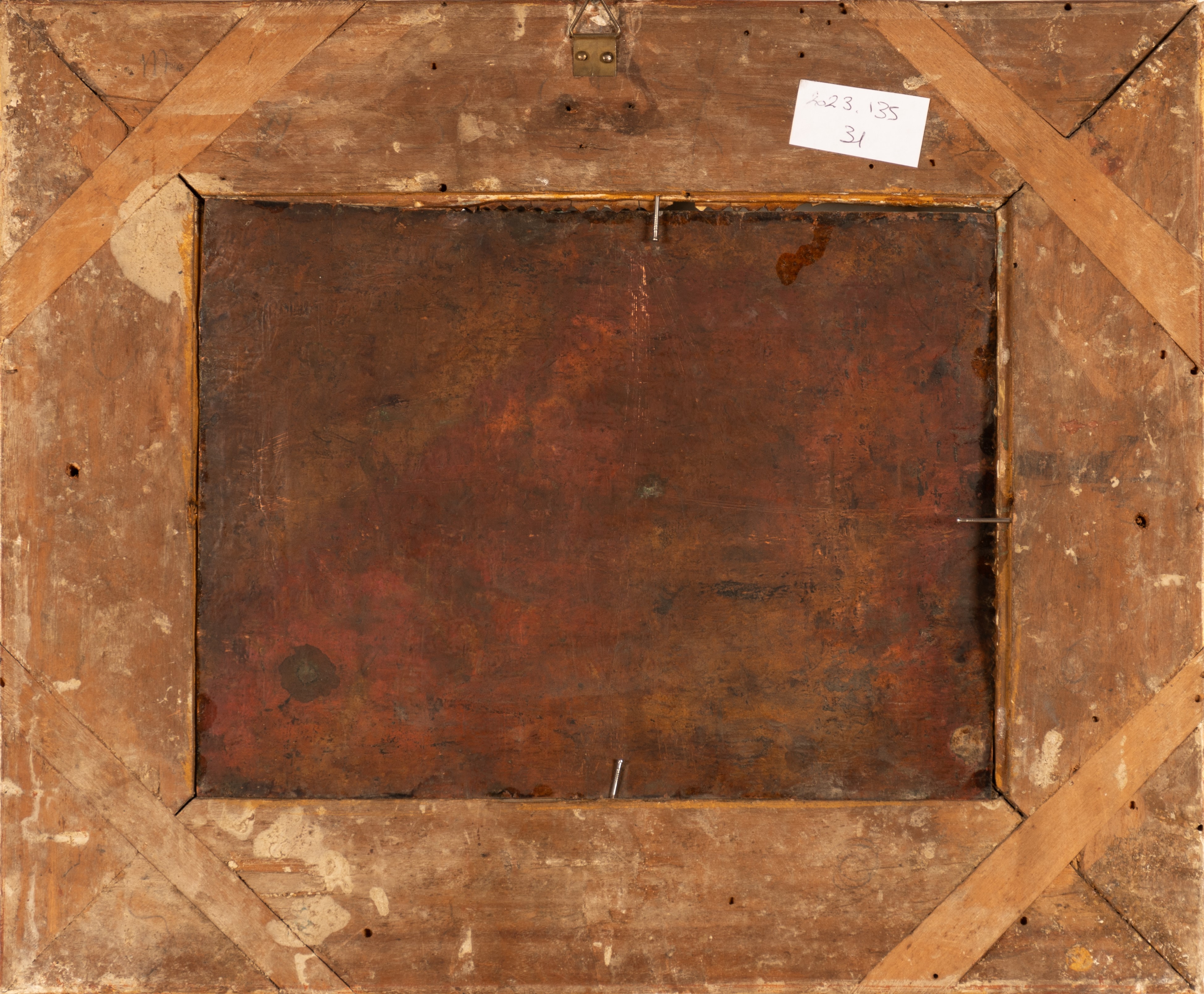 Coppia di dipinti raffiguranti viandanti con carro e paesaggio con le rovine di un tempio