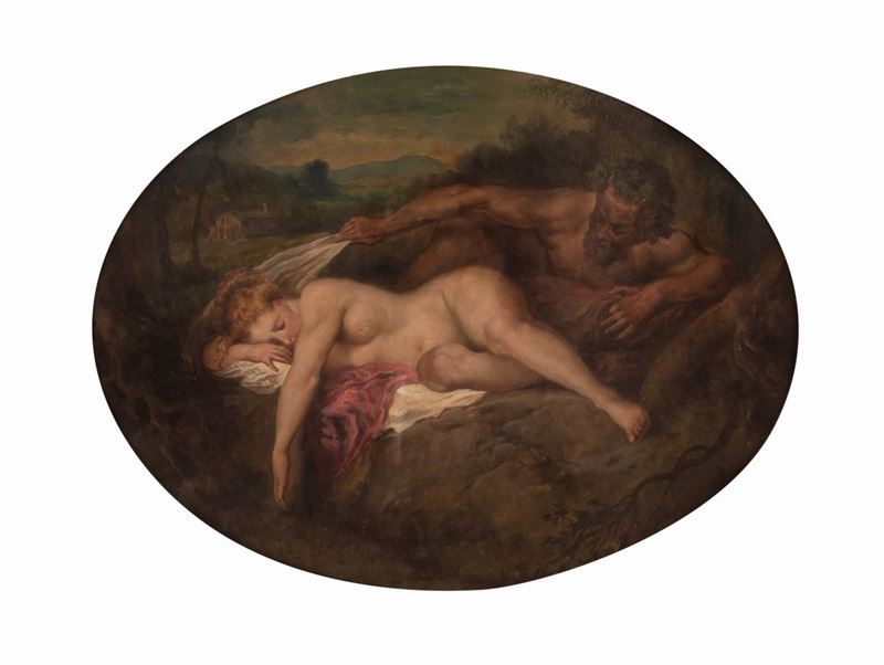 Donna con satiro in paesaggio