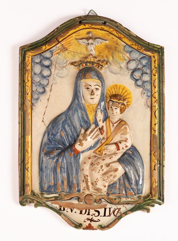 Targa devozionale della Beata Vergine di San Luca (Protettrice dei Pittori) e Gesù Bambino. Manifattura del Centro Italia, XIX secolo