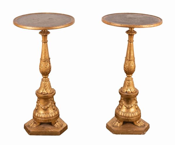 Manifattura romana del XVIII secolo - Pair of candlesticks transformed into small tables