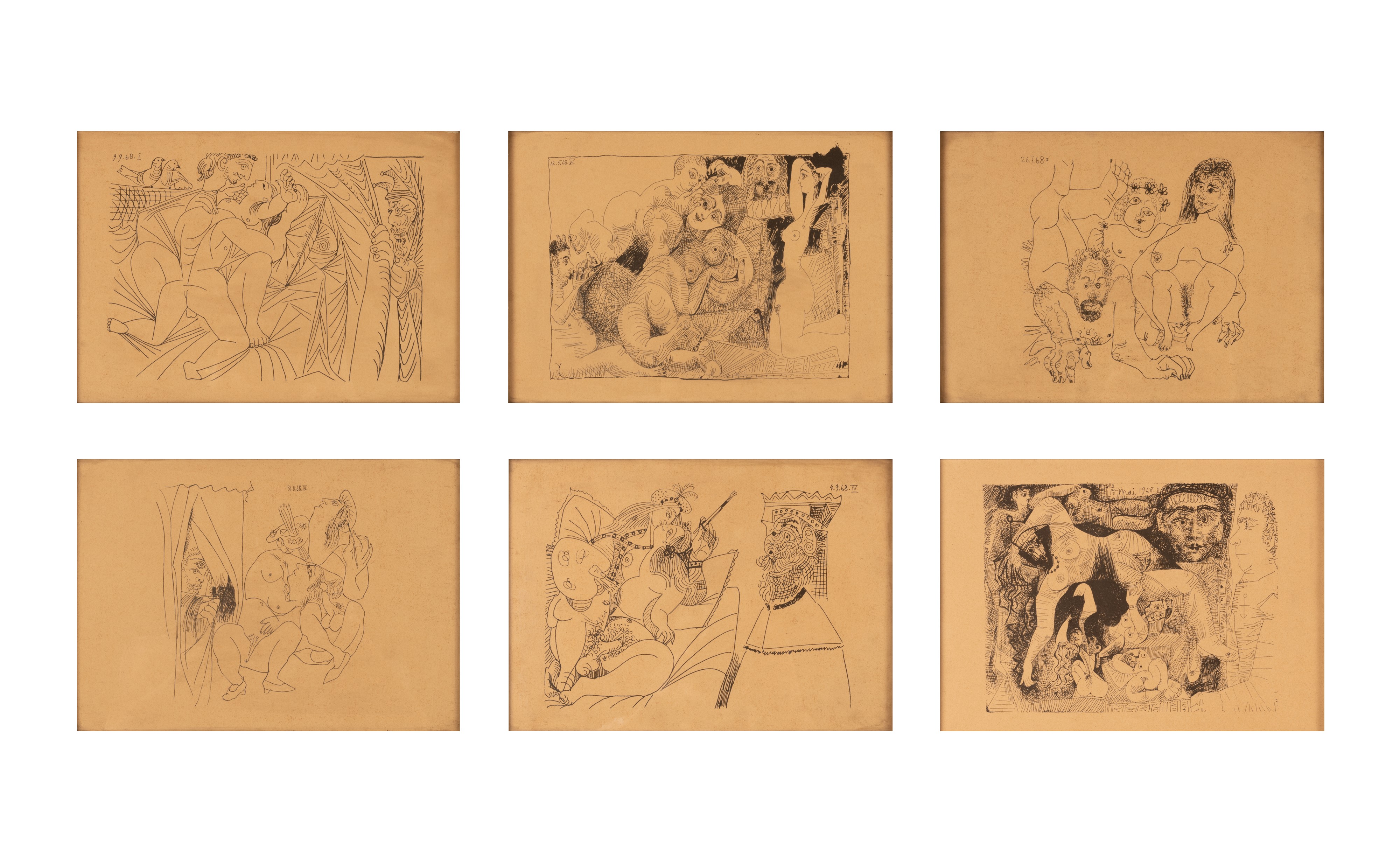 Pablo Picasso - Lotto di Sei Incisioni Erotiche da Suite 347