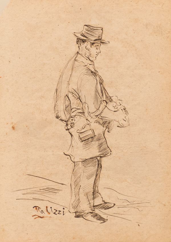 Filippo Palizzi - Figura virile in piedi con cappello
