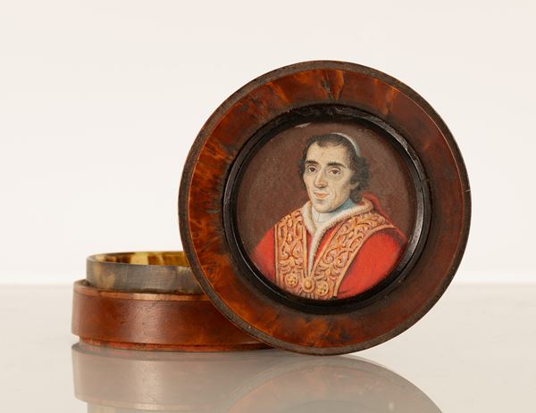 Tabacchiera in legno con miniatura raffigurante Papa Alessandro Farnese