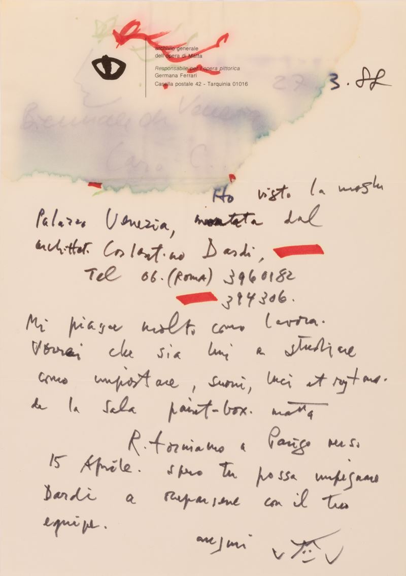 Lettera Indirizzata a Giovanni Carandente per la Curatela della Paintbox Matta della Biennale di ...
