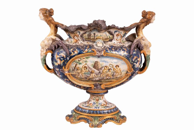 Manifattura di Francesco Battaglia del XIX / XX Secolo - Grande Vaso Istoriato