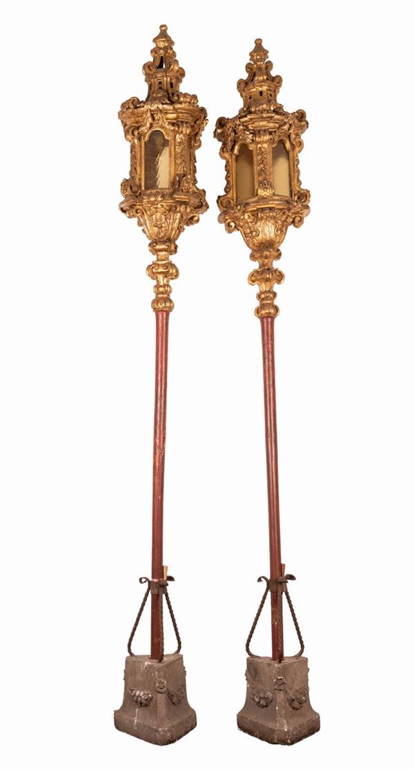 Manifattura veneta del XVII secolo - Due lampioni da processione