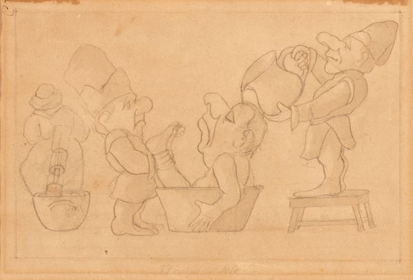 Antico disegno a matita caricaturale del XV secolo