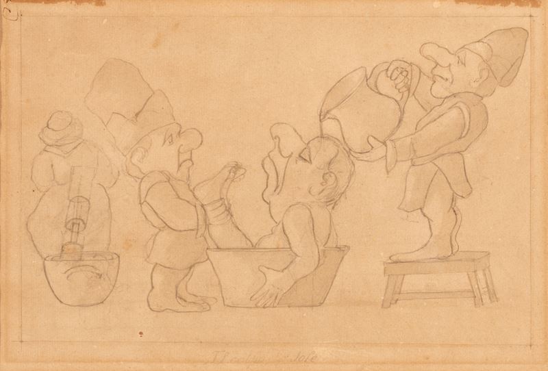 Antico Disegno a Matita Caricaturale del XV Secolo