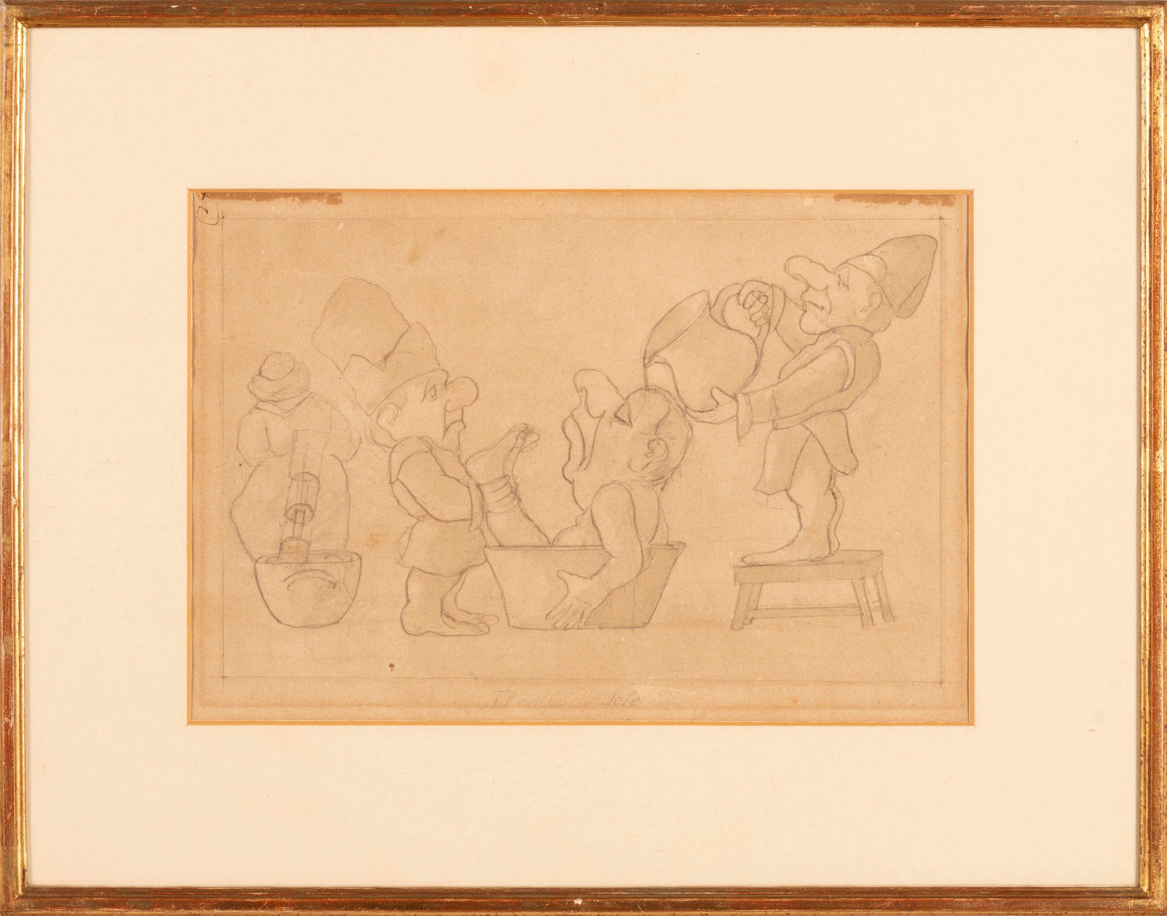Antico Disegno a Matita Caricaturale del XV Secolo