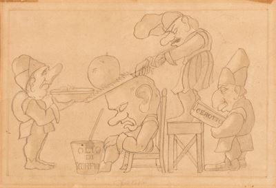 Antico Disegno a Matita Caricaturale del XV Secolo