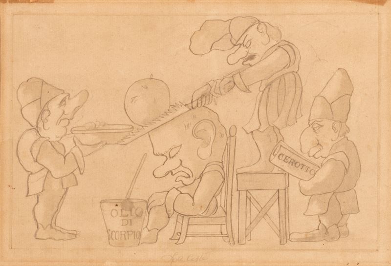 Antico Disegno a Matita Caricaturale del XV Secolo