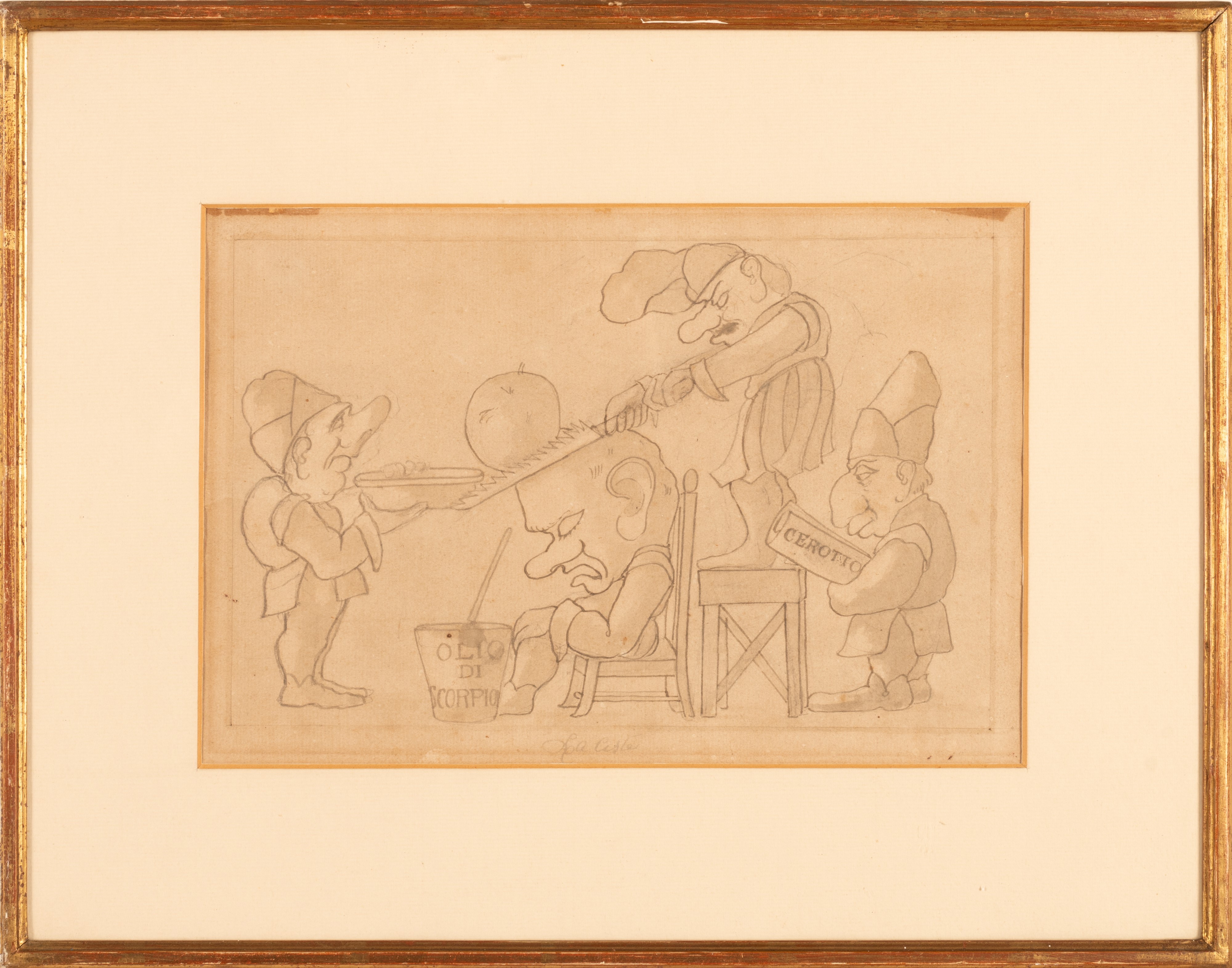 Antico Disegno a Matita Caricaturale del XV Secolo