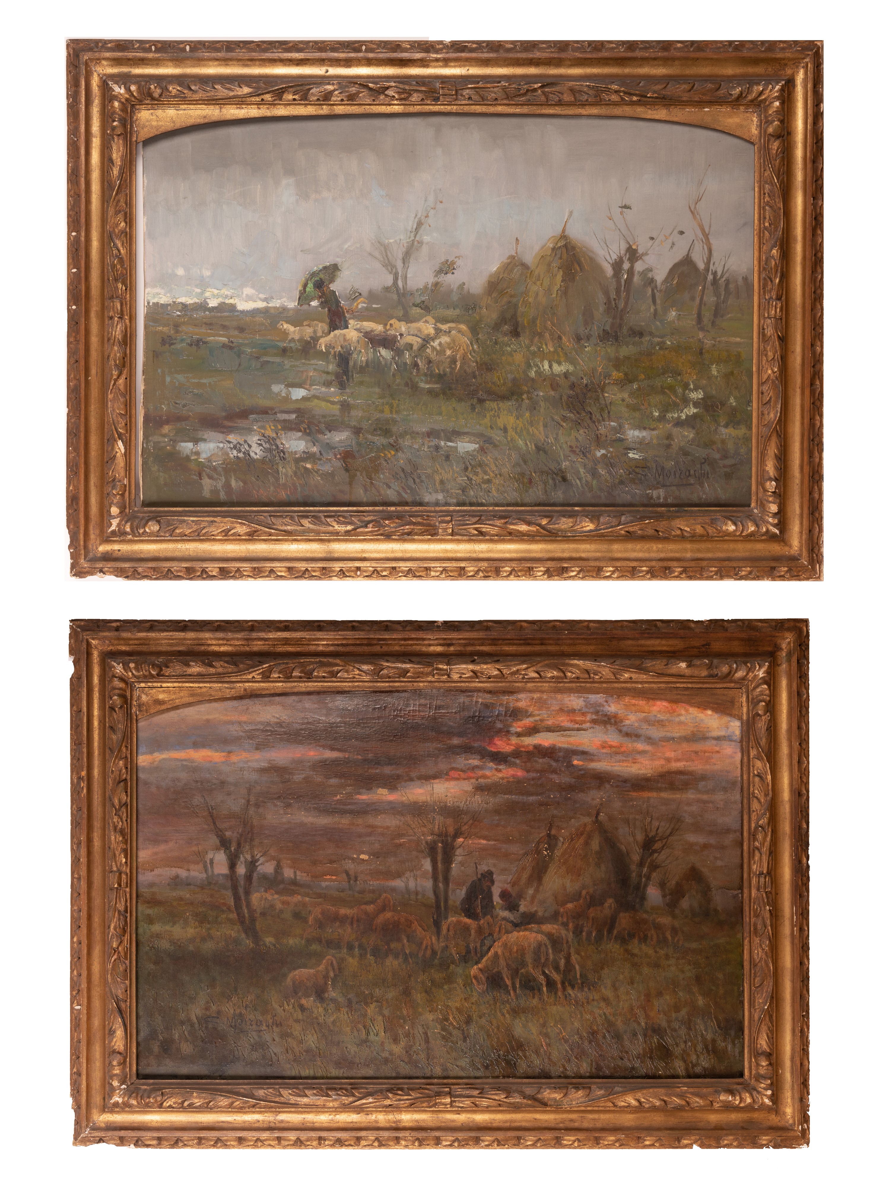 Anacleto Moiraghi - Coppia di Paesaggio con Pastori e Armenti