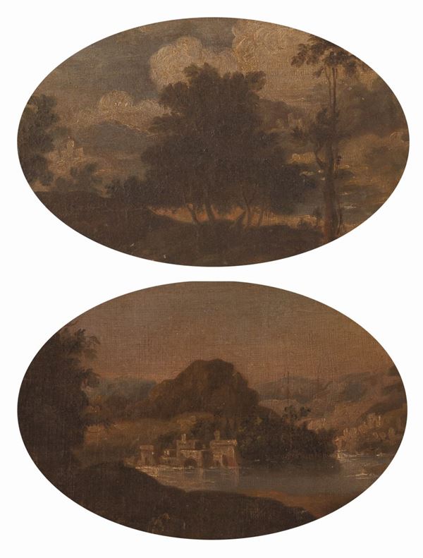 Scuola veneta XVIII secolo - Coppia di paesaggi