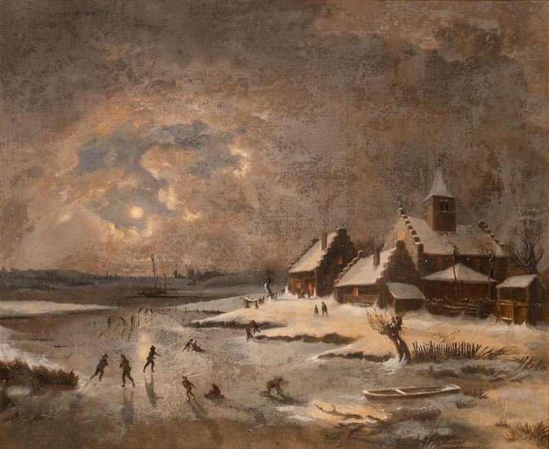 Pittore Olandese del XIX Secolo - Giochi sul Lago Ghiacciato