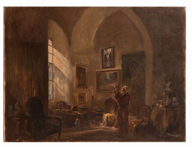 Pittore Francese XX Secolo - L'antiquario