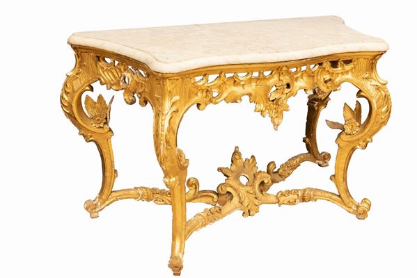 Manifattura romana del XIX secolo : Consolle Louis XV style  (XIX century)  - carved and gilded wood - Auction Asta 10 SESSIONE II: Arredi e Dipinti Antichi e del XIX secolo - II - Gliubich Casa d'Aste