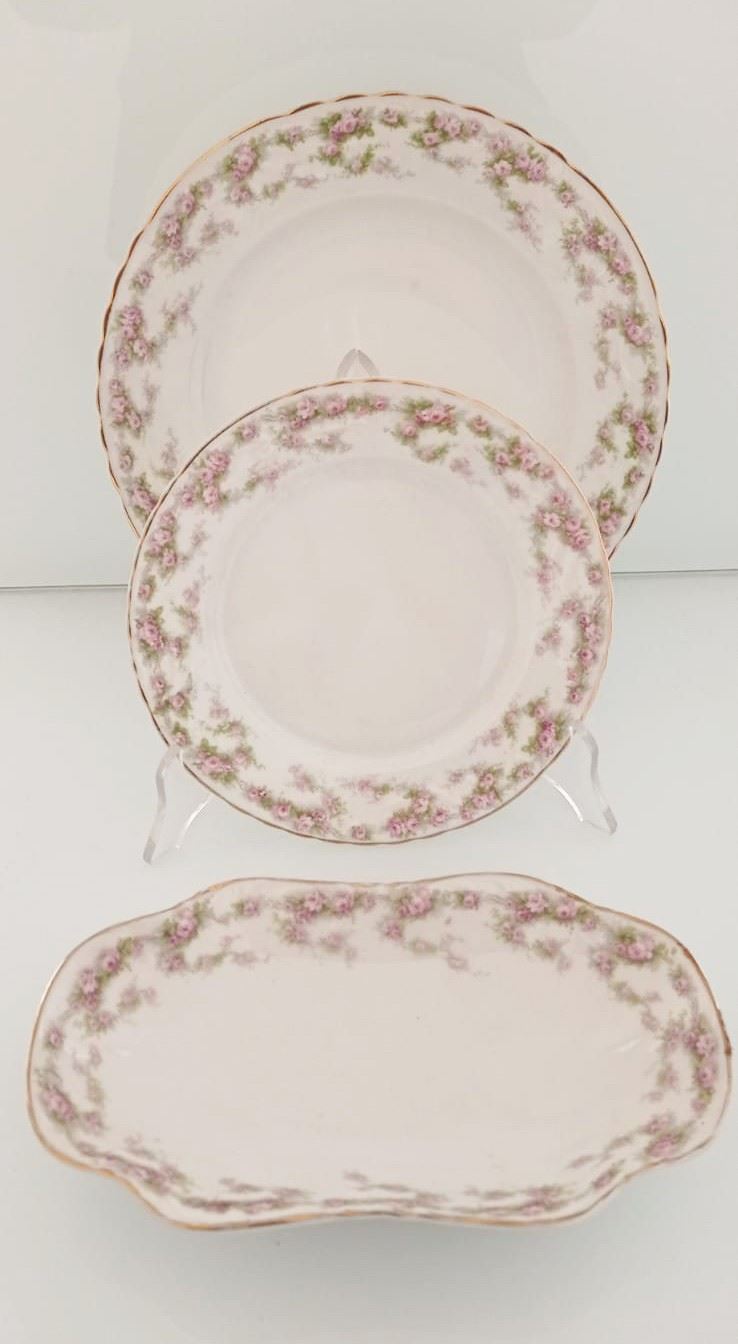 Servizio Piatti Bavaria con Decoro a Roselline nella Tesa e ai Bordi, Marchiato P.t. ( Tirschenre...
