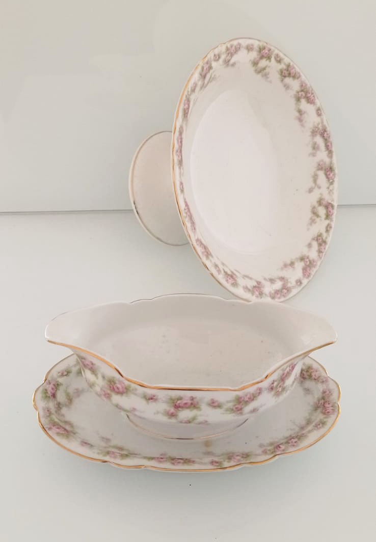 Servizio Piatti Bavaria con Decoro a Roselline nella Tesa e ai Bordi, Marchiato P.t. ( Tirschenre...
