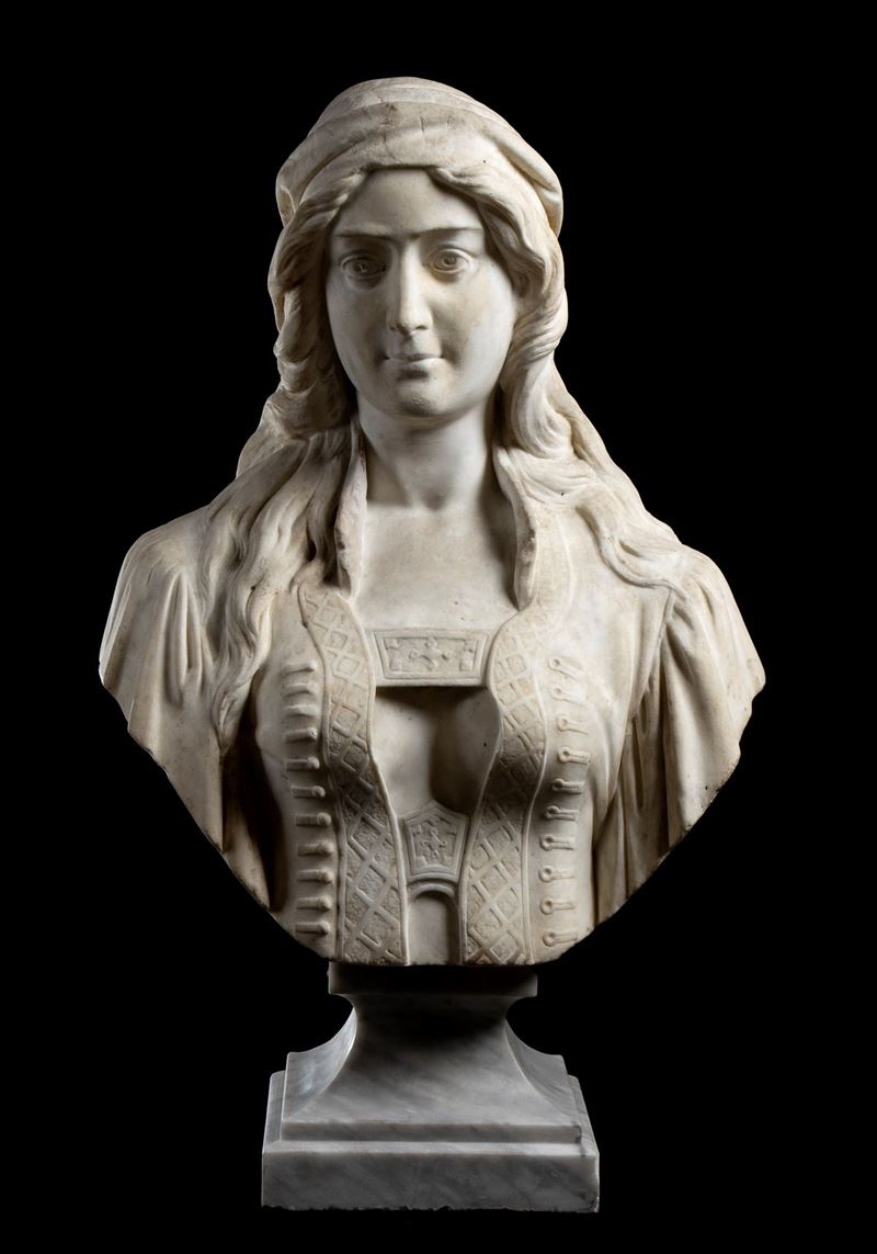Busto muliebre in marmo bianco