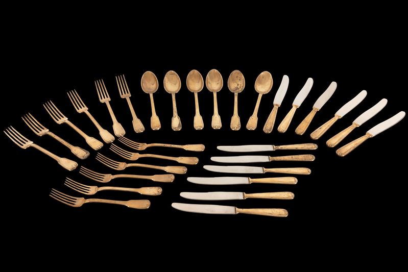 Servizio di posate in argento 800/000 Vermeille