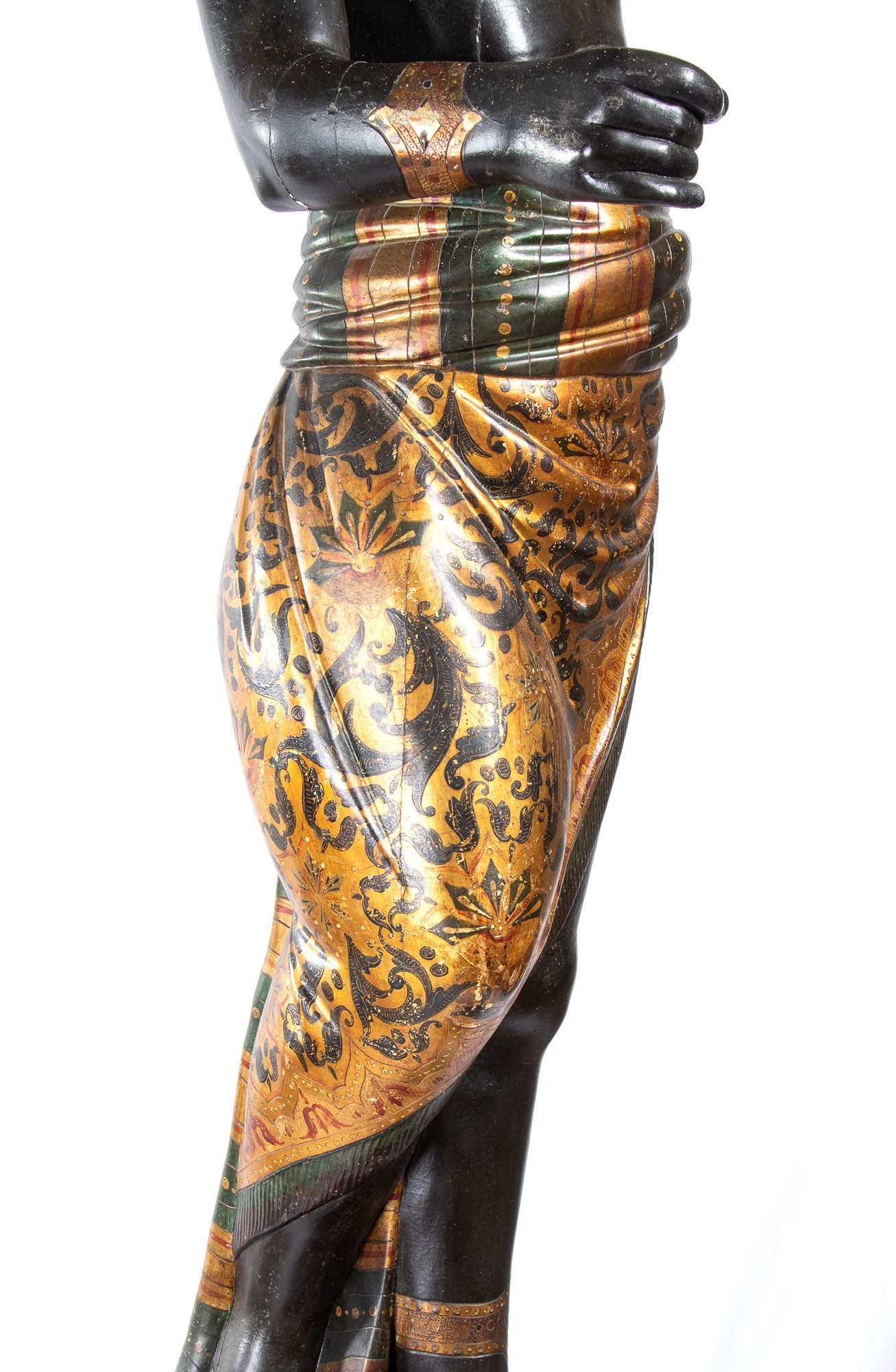 Grande scultura in stile veneziano raffigurante moresca in legno policromo e dorato della fine de...