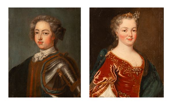 Pierre  Gobert - Coppia di dipinti olio su tela raffiguranti Luigi XV di Borbone e la regina consorte Maria Leszczynska figlia del Re di Polonia Stanislao I