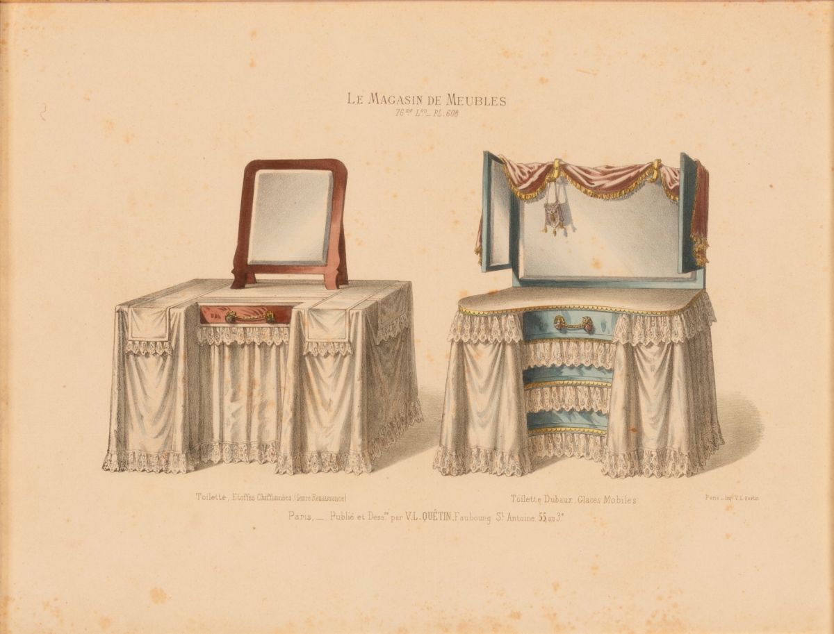 Victor L. Quéntin. Lotto di tre incisioni colorate dal libro delle tende, "Le Magasin De Meubles"...