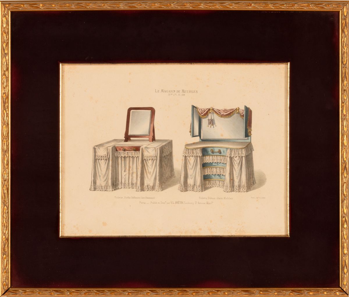 Victor L. Quéntin. Lotto di tre incisioni colorate dal libro delle tende, "Le Magasin De Meubles"...