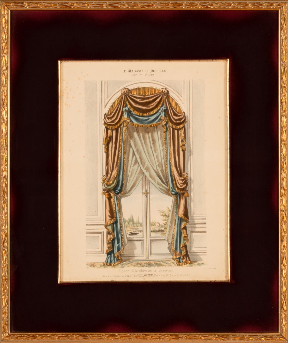Victor L. Quéntin. Lotto di tre incisioni colorate dal libro delle tende, "Le Magasin De Meubles"...