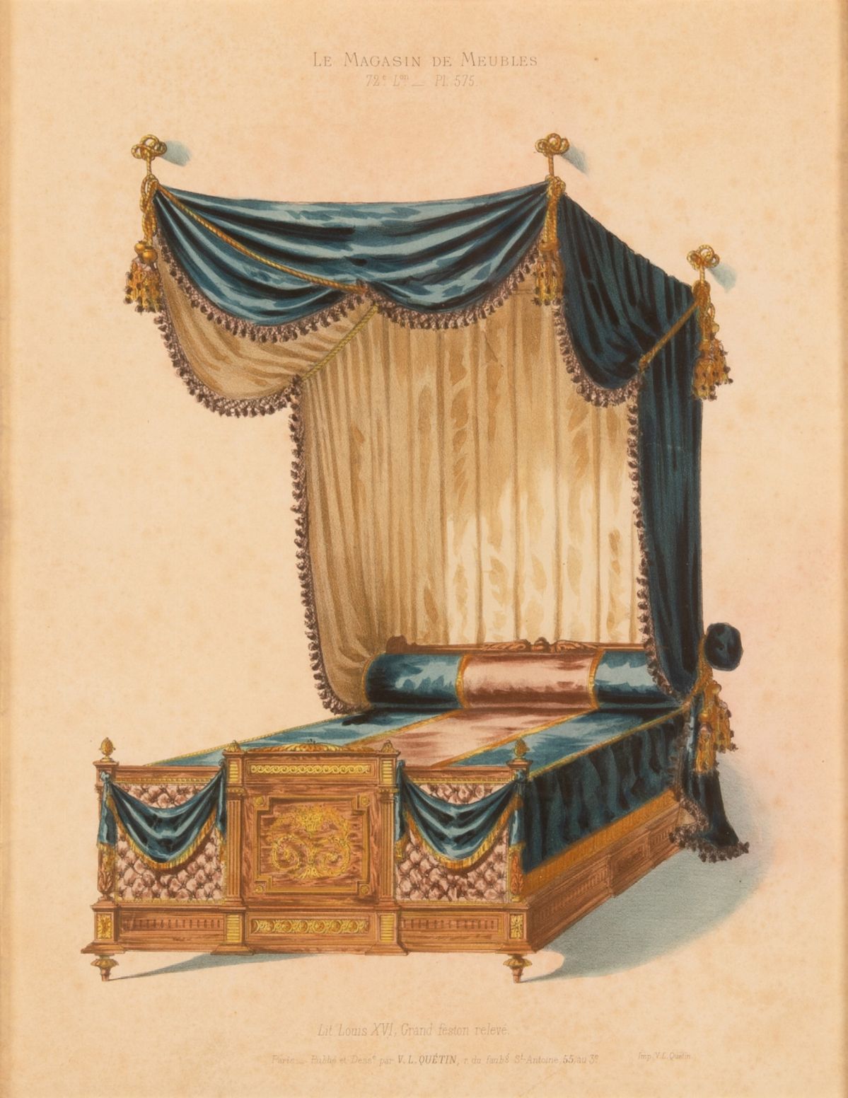 Victor L. Quéntin. Lotto di tre incisioni colorate dal libro delle tende, "Le Magasin De Meubles"...