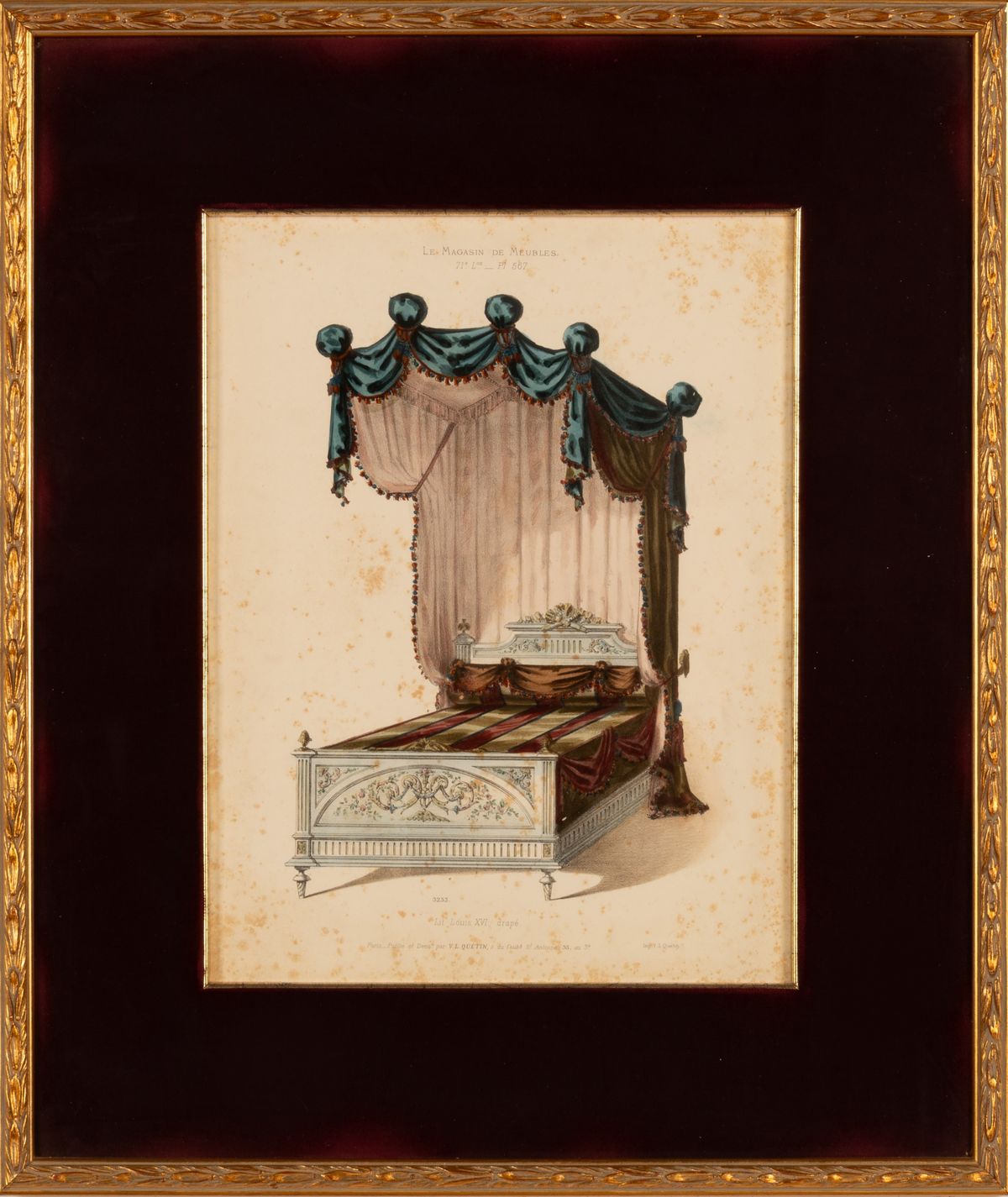 Victor L. Quéntin. Lotto di Tre Incisioni Colorate dal Libro delle Tende, "le Magasin De Meubles"...