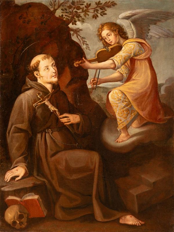 Pittore Napoletano del XVIII secolo,Pittore abruzzese del XVIII secolo,Giovan Battista  Bedeschini - Estasi di S.Francesco con angelo musicante