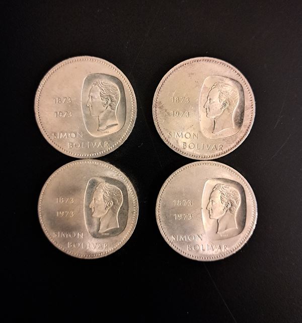  Quattro monete in argento da 10 Bolivar per il centenario 1873-1973 