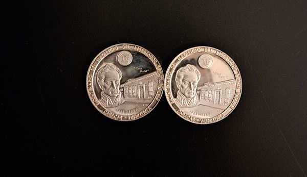 Lotto di due monete in argento per il bicentenario del natalicio del libertador Simon Bolivar Caracas Venezuela 1783-1983