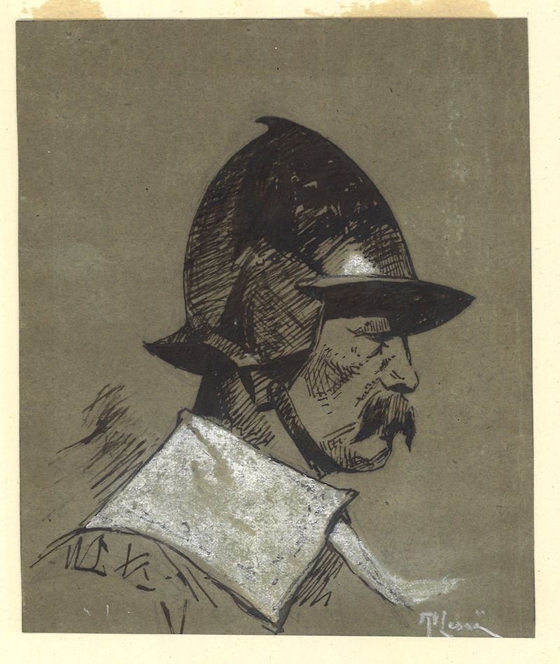 Profilo di armigero con elmo