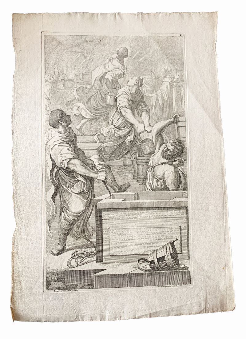 Giacomo Maria Giovannini - Acquaforte Rappresentante San Benedetto che Spegne Miracolosamente il ...