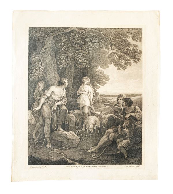 William Hamilton : Acquaforte dalla bibbia di Mackliin e da un disegno di Francesco Bartolozzi: Giacobbe vede per la prima volta Rachele  - Auction Christmas Auction: Dipinti antichi e del XIX secolo, Arredi e Arte della tavola - I - Gliubich Casa d'Aste