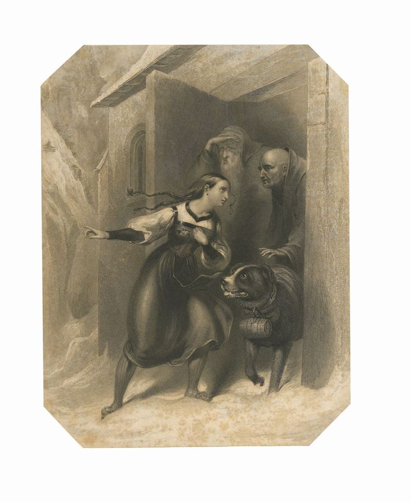 Frank Stone - Incisione da W. Holl Rappresentante una Donna che Bussa al Convento di San Bernardo...