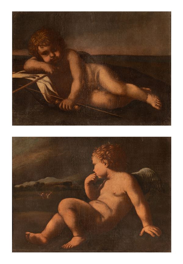 Simone Cantarini,Carlo Cignani - Pandant di Putti, uno dormiente, l'altro assiso.