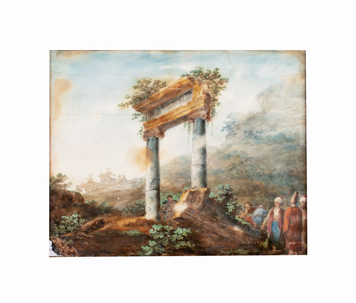 Robert Hubert - Paesaggio Agreste con Rovine Classiche e Personaggi in Abiti Turchi. sullo Sfondo...