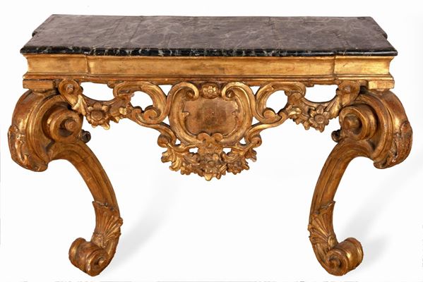 Consolle toscana da muro Luigi XIV   - Legno intagliato e dorato - Asta LOST AND FOUND - Gliubich Casa d'Aste