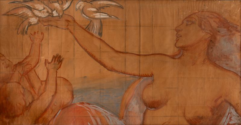 Basilio Cascella - Disegno Preparatorio di Figura Allegrica, Probabilmente per un Pannello Maioli...