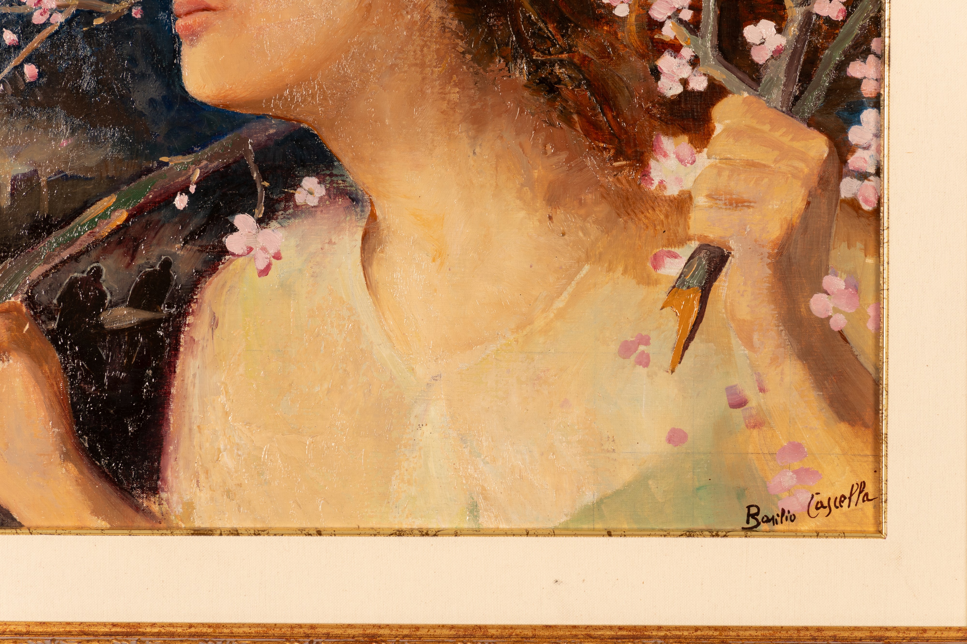 Basilio Cascella - Profilo di Giovane Donna tra Rami di Pesco Fiorito