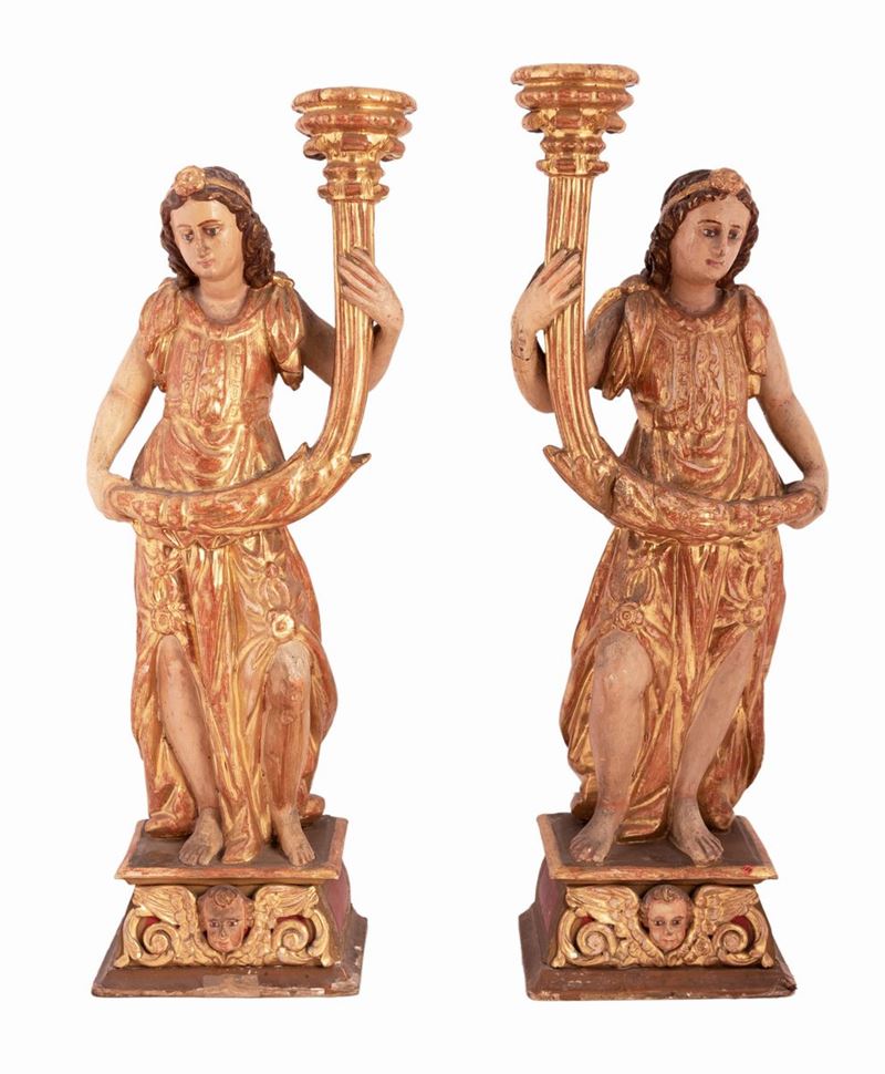 Coppia di angeli portacero. Centro Italia ,inizi XVII secolo