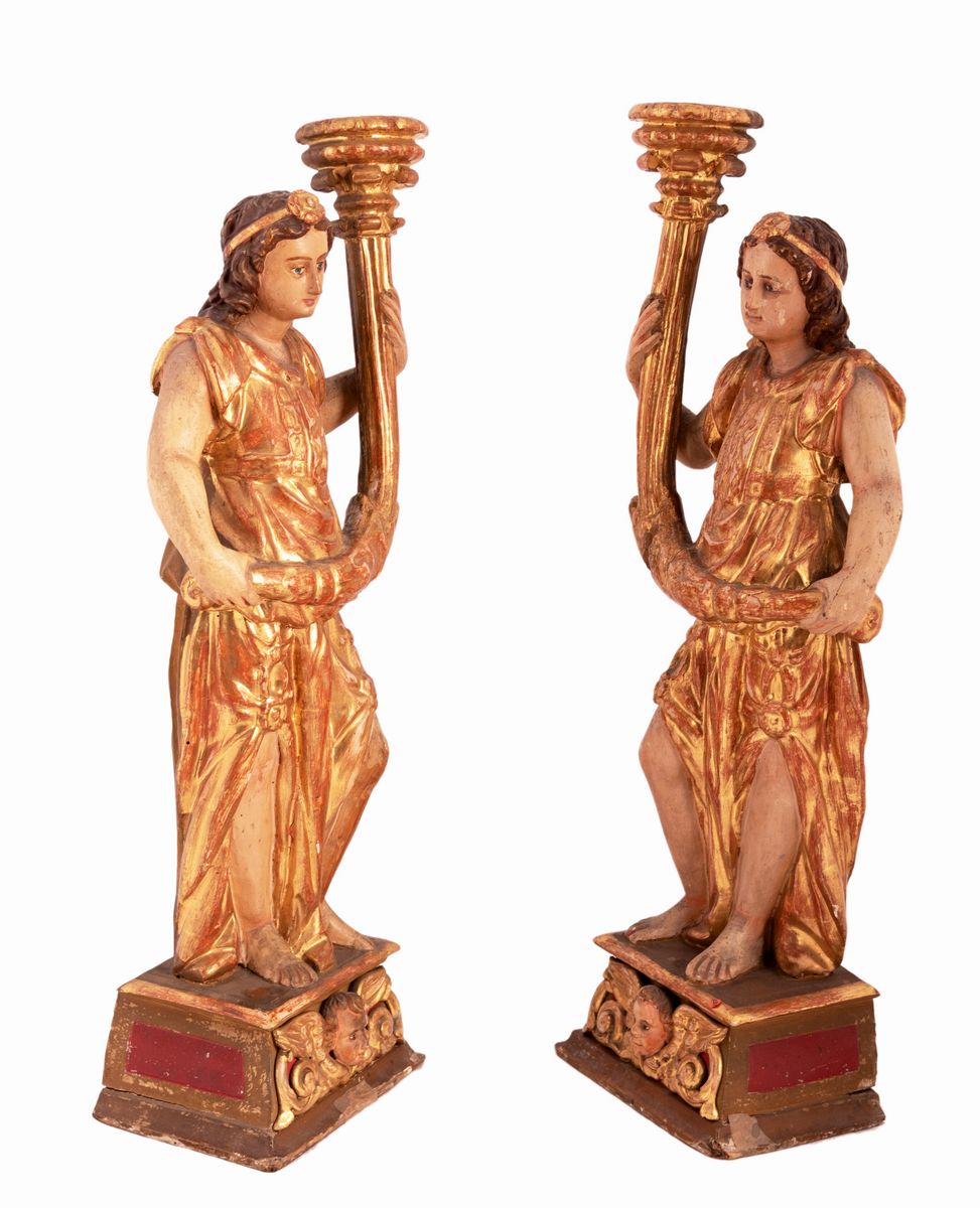 Coppia di angeli portacero. Centro Italia ,inizi XVII secolo